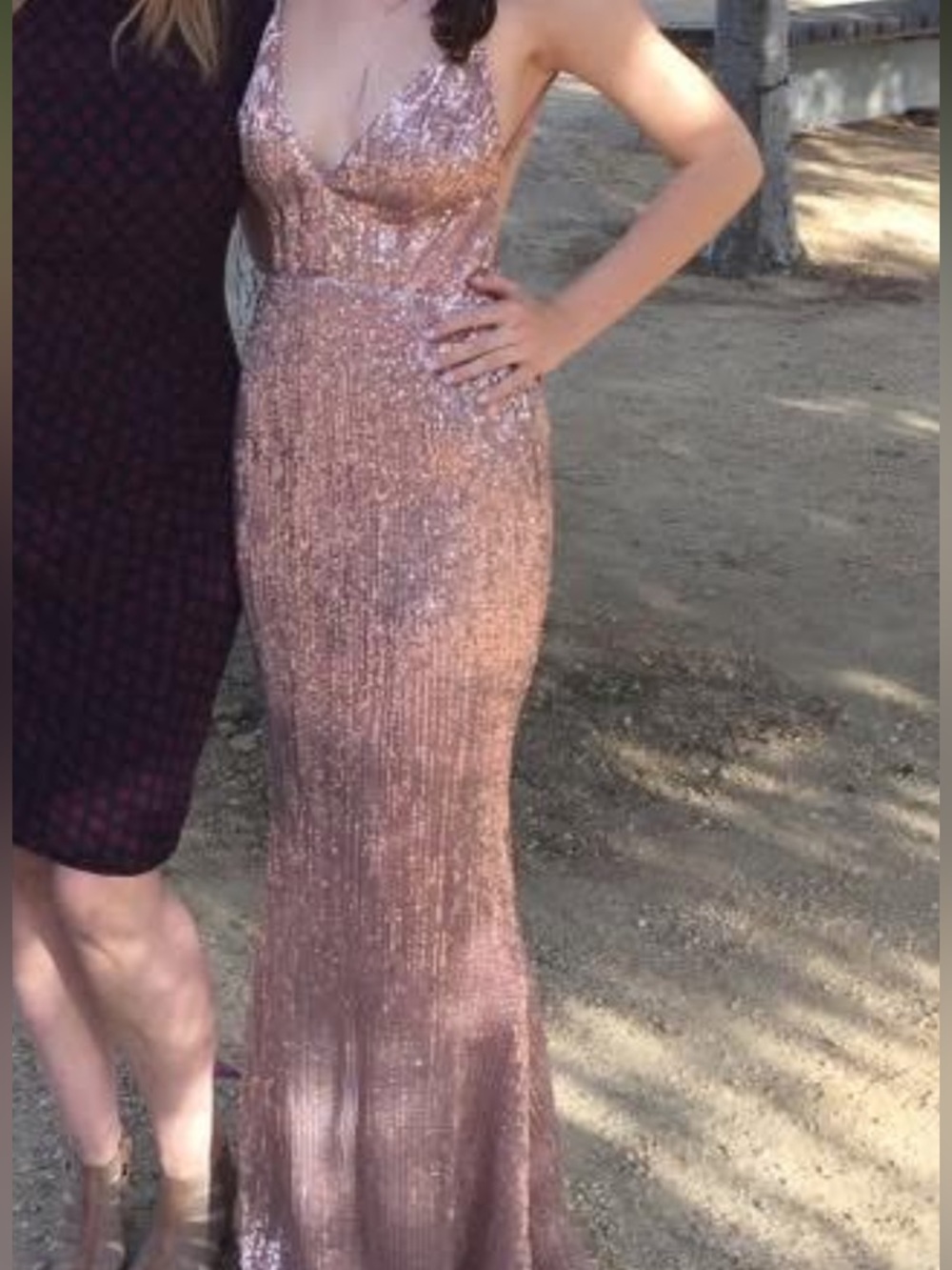 Rose Gold Sequin V-Neck Evening Gown